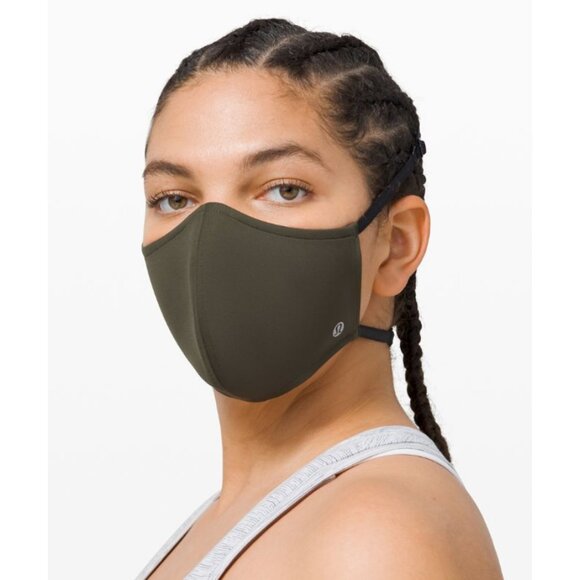 Lululemon Unisex OS Double Strap Face Mask *Ultralu in Dark Olive - Picture 2 of 10